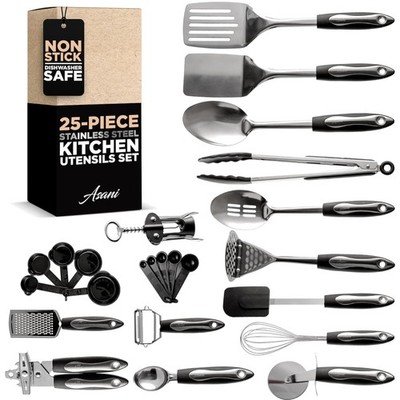 25-Piece Stainless Steel Kitchen Utensil Set | Non-Stick Cooking Gadgets and ...