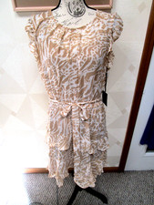 SIMPLY VERA-CREAM/BROWN-ABSTRACT-RUFFLED-LINED-CHIFFON DRESS-SIZE-XXL-NWT-$64