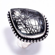 Handmade Jewelry 925 Sterling Silver Black Rutile Quartz Gemstone Ring 9 US Gift