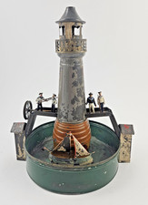 Bing Antriebsmodell Leuchtturm mit Segelschiff No. 9956/32 von 1898 H: 32 cm