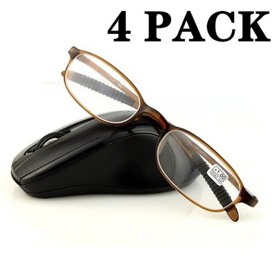 4 Pack Full Rim Flexible Reading Glasses +1.0 to +4.0 for reader TR90 Ultralight