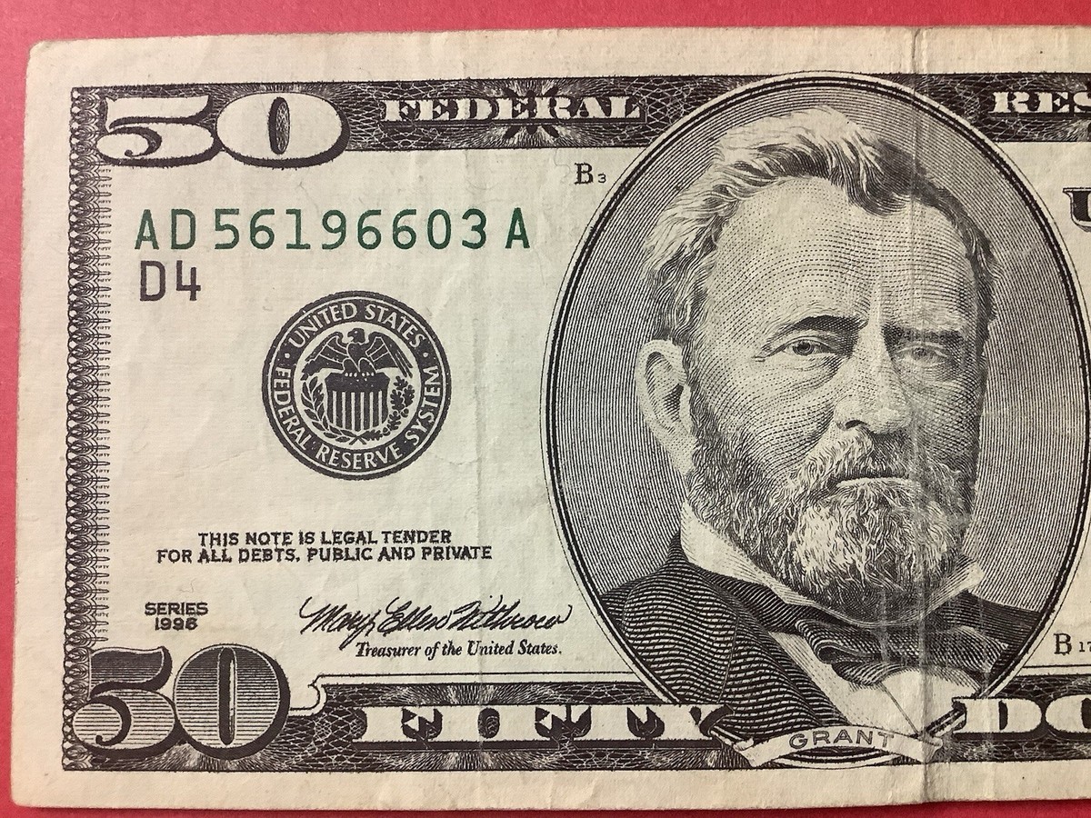 May 6, 1966 Year Date Large Head Old ☆ $50 Dollar Bill ☆ Fancy