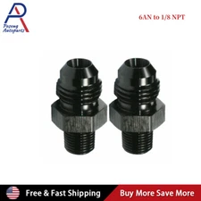 2Pcs Black Straight -6AN Flare Male to 1/8"NPT Adapter Fitting 6 AN Bare Aluminu