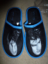 New Slip On Elvis Presley Face Black/Blue Slippers One Size Fits Most