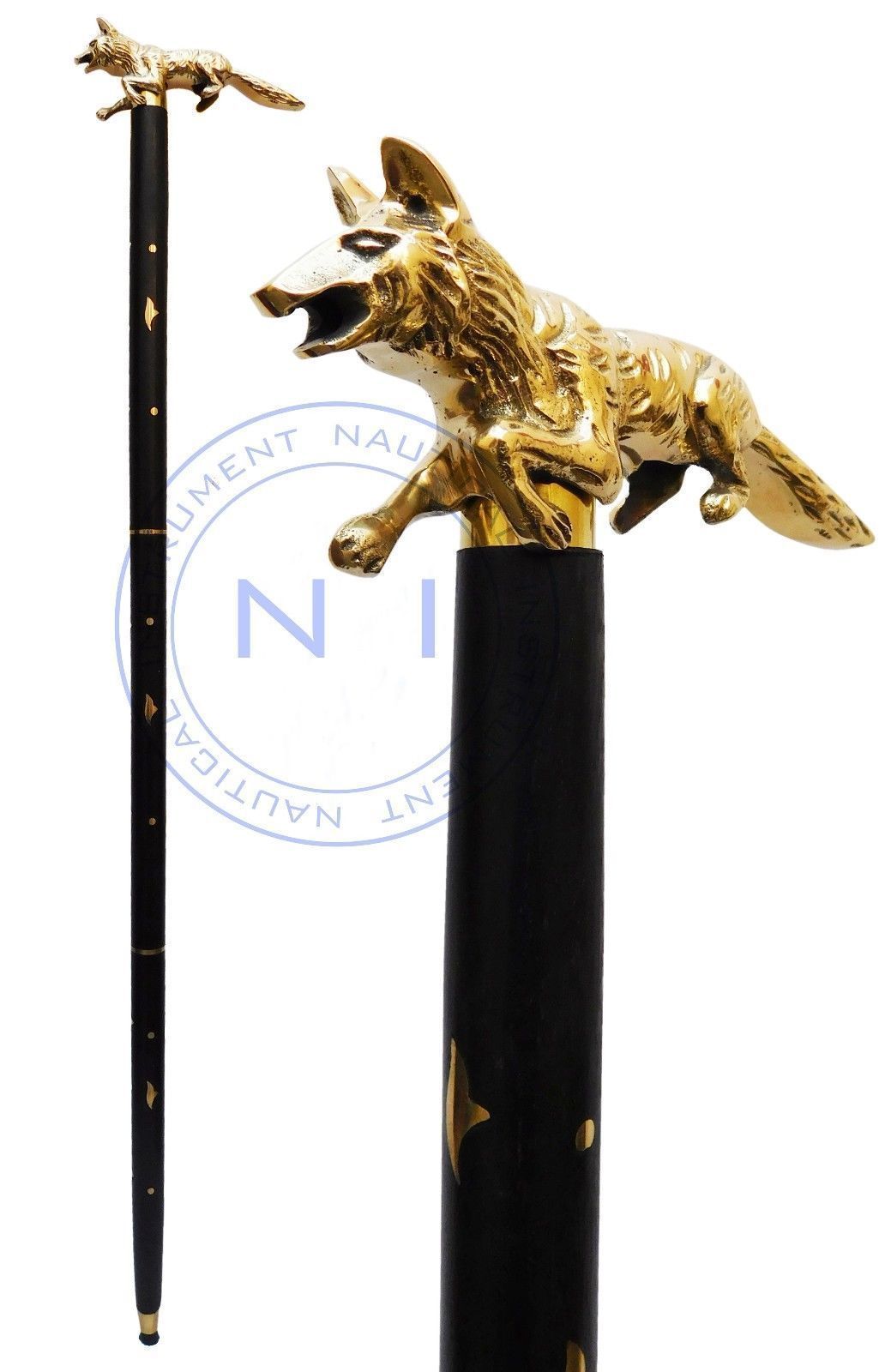 Solid Brass Fox Head Handle Designer Walking Stic… - image 4