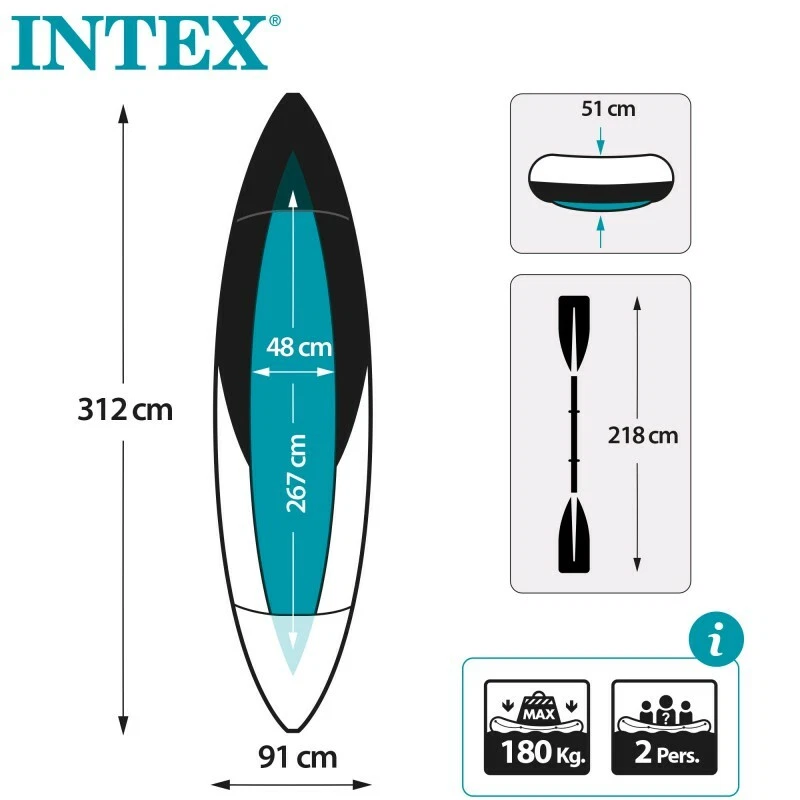 Intex Explorer K2 Boot Kajak Schlauchboot Paddelboote Ruderboot Kajak mit Pumpe - Bild 2 von 4