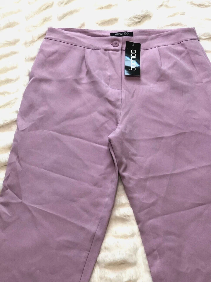 Pantalones de mujer Boohoo lila a medida pierna recta cintura alta talla 12 Foto 2 de 4