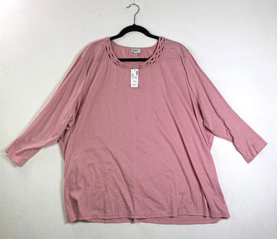 NWT Avenue Womens Pink Size 30/32 Casual Knit Blouse Top 3/4 Sleeves