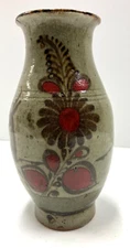 Mexican Folk Art Pottery Tonala Style Vase  8.5 " Tall      10