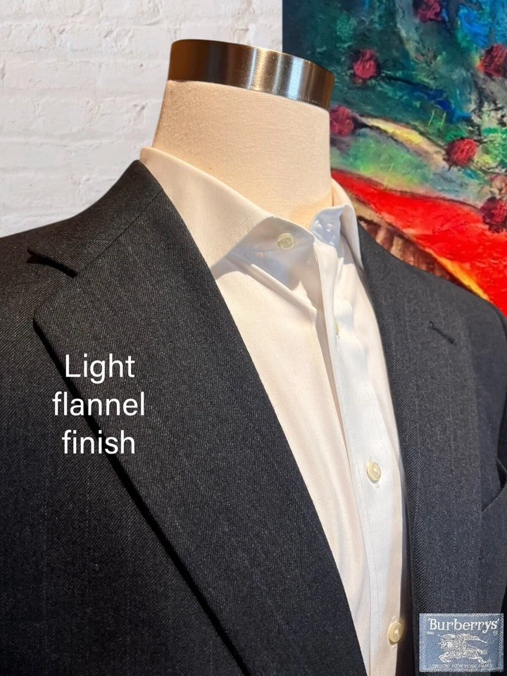 Traje Burberry G2U Vintage 42L 34x31 Gris Carbón Azul Cobalto Real Rayas Flann Foto 3 de 4