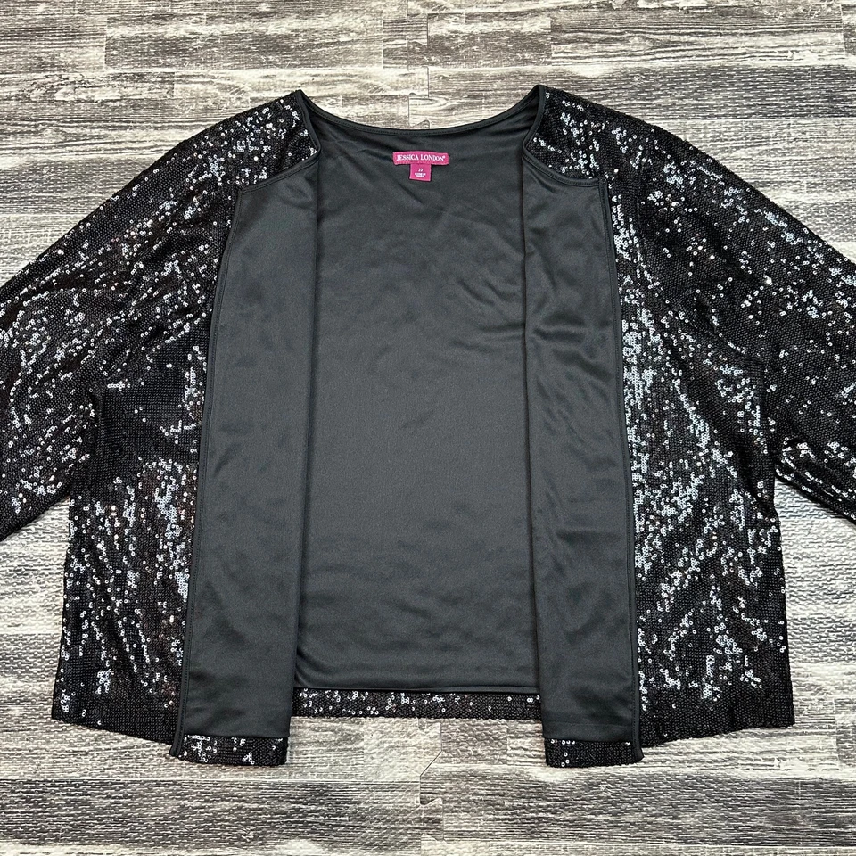 Jessica London Womens Jacket size 22W Black Cropped Open Front plus Sequin Shrug - Image 3 of 4