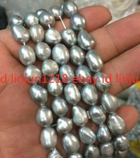 New 9-10MM Silver Gray Freshwater Baroque Pearl Loose Beads 13"