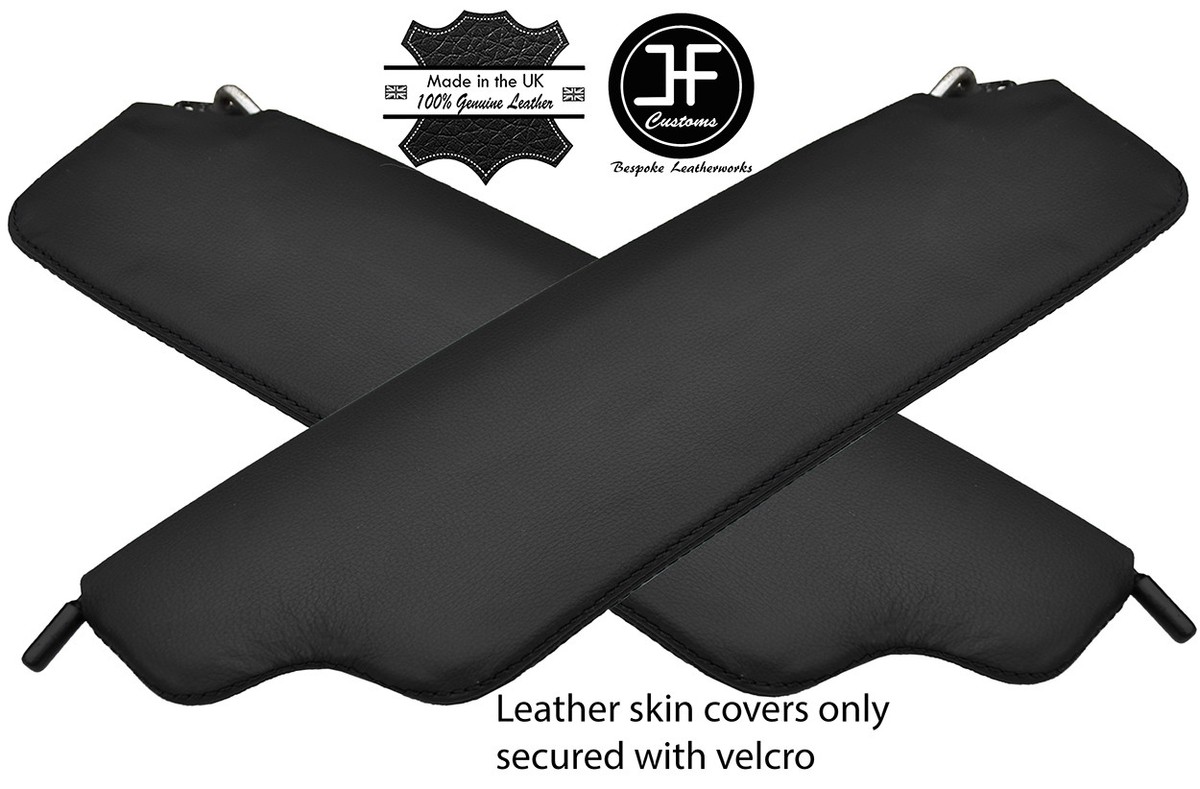 BLACK STITCH 2X REAL LEATHER SUN VISOR COVERS FITS DATSUN