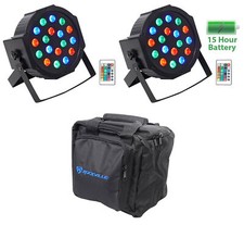  2 Rockville BATTERY PAR 50 Rechargeable LED DMX DJ Wash Up-Lights Remotes Bag