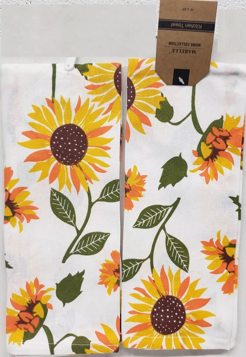 Set 2 Same Printed Thin Cotton Kitchen Towels (15 x 25) SUNFLOWERS  FLOWERS,HC