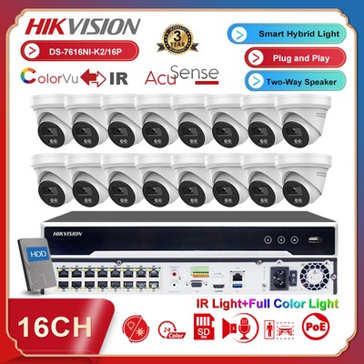 Hikvision 16CH 5MP Colorfu IP Camera System Smart Light Two Way Audio AI NVR Lot