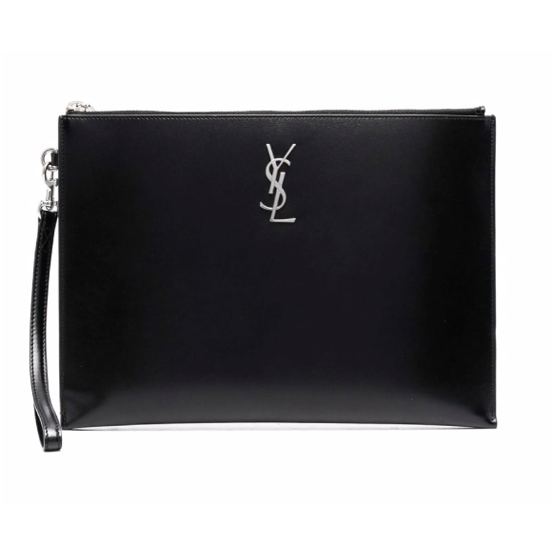 NEW SAINT LAURENT BLACK LEATHER ZIP WRISTLET CLUTCH BAG | eBay
