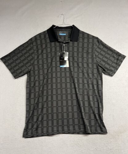 PGA Tour Polo Shirt Mens XL Black Gray Check Short Sleeve Polyester Pullover