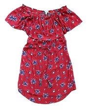 Knox Rose Bohemian Red Floral Off Shoulder Tie Waist Dress Size Large L