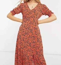 EX OASIS LADIES ANIMAL PRINT MIDI DRESS ORANGE NEW (ref 232) SALE