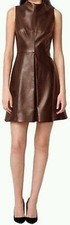New Women's Sleeveless Zipper Dress Lambskin Leather Party Club Casual Wear 07