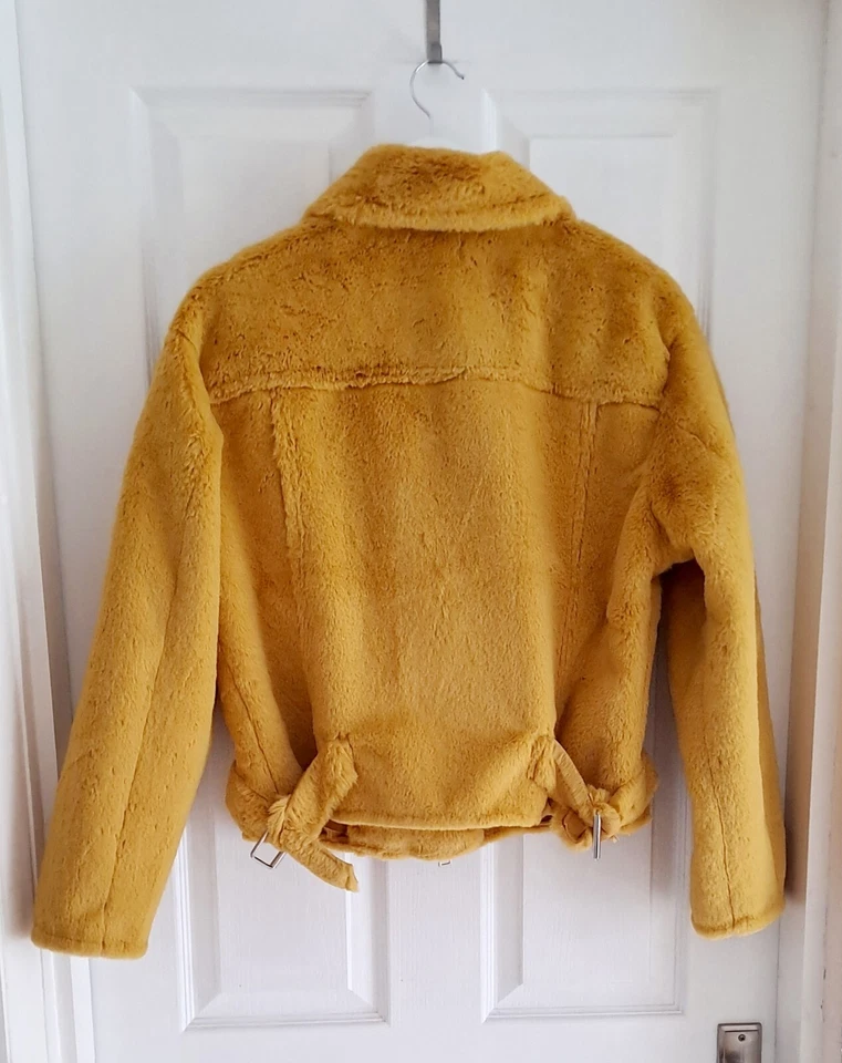 Jaqueta de pele sintética feminina Topshop jaqueta de motociclista amarelo mastardo tamanho Reino Unido 12 NOWT - Imagem 4 de 4