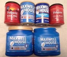 Lot of (6) Empty Coffee Containers w/Lids (4) Plastic (2) Metal Crafts Storage