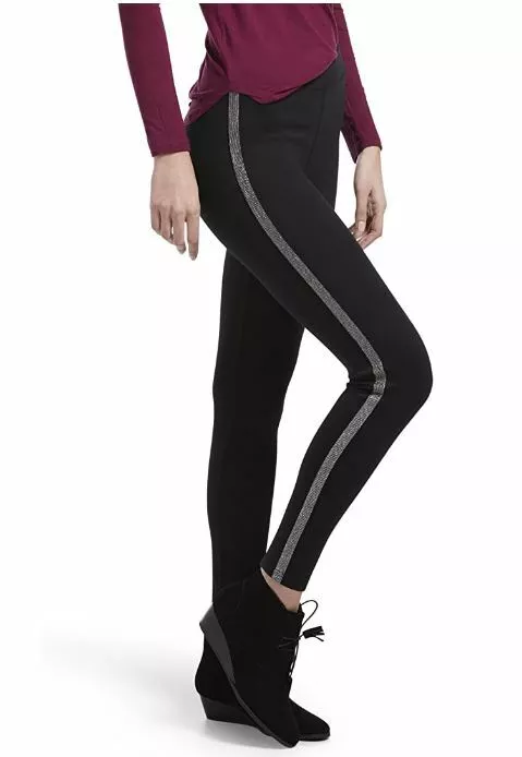 Hue Black Silver Metallic Tuxedo Stripe Ponte Leggings Sz 3X ( 26-28 )  U19854