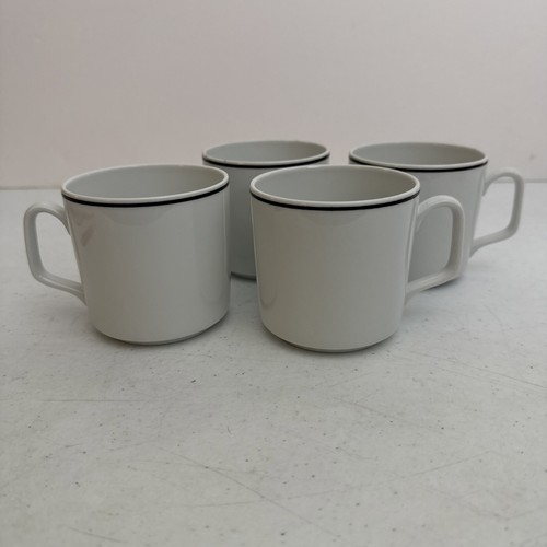 Juego 4 tazas de café/té Royal Limoges Francia porcelana Dure blanco con banda negra