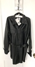 Zara Long Faux Leather Collared Shirt With Belt Black L BNWT RRP £49.95 LAST ONE
