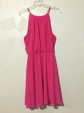 Lush Size M Pink Sheer Lined Summer Flare Dress Women Sleeveless
