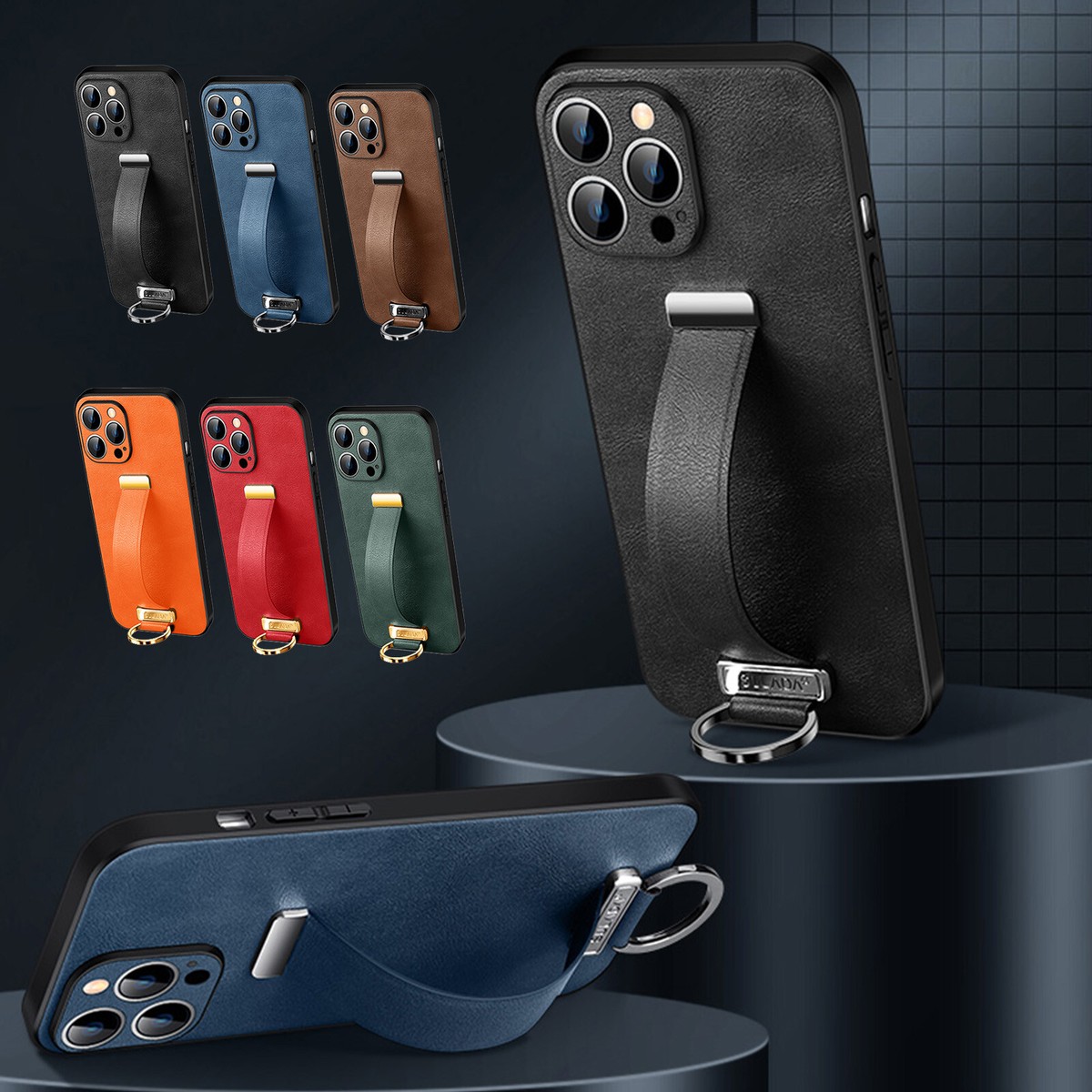 Leather Mobile Back Case With Stand For IPhone 13 12 15 17 Pro Max  Shockproof Handle Strap Stand