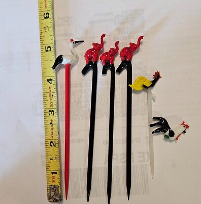 5 Vintage Glass Swizzle Sticks Cocktail Drink Stirrers