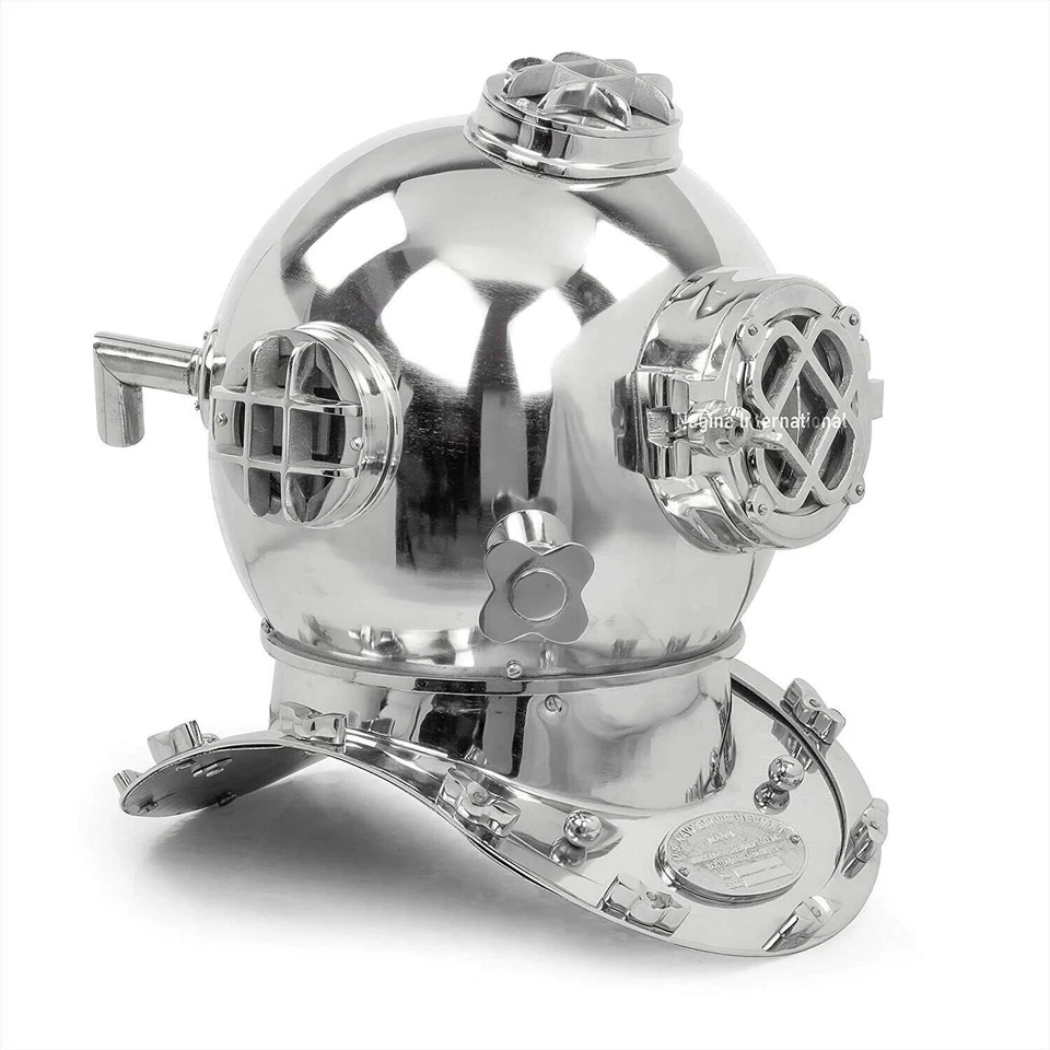 Silver Scuba Divers Diving Helmet US Navy Chrome Mark IV Deep Sea Marine Diver - Image 2 of 3
