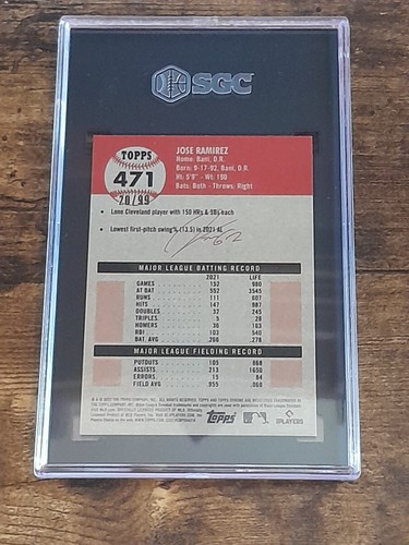 2022 Topps Chrome Update Plat. JOSE RAMIREZ - Toile Wh/Grn 20/99 - SGC 9.5 POP 1 - Picture 2 of 2