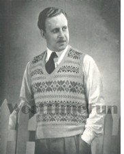Vintage Knitting Pattern Mens Fair Isle Tank Top PSweater Vest 39-42 Inch Chest.