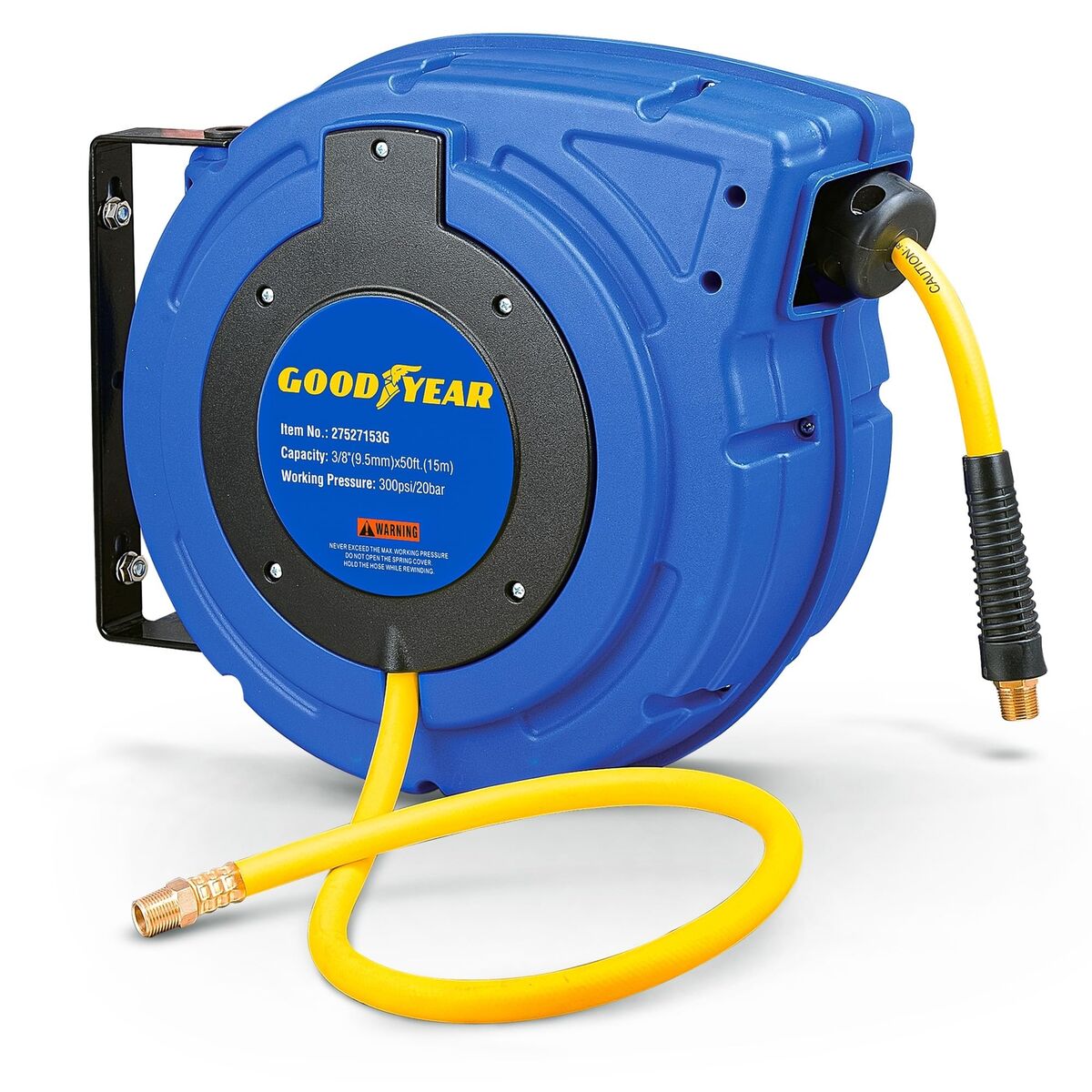 Goodyear 27527153G Enclosed Retractable Air Compressor/Water Hose Reel with 3/8 in. x 50 ft. Hybrid Polymer Hose, Max. 300PSI Goodyear 27527153G Enclosed Retractable Air Compressor/Water Hose Reel with 3/8 in. x 50 ft. Hybrid Polymer Hose, Max. 300PSI