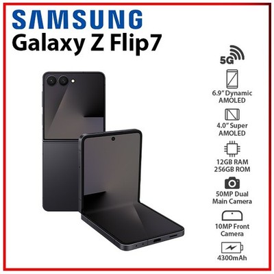 NEW Samsung Galaxy Z Flip7 5G JETBLACK 12GB+256GB Dual SIM Android Mobile Phone