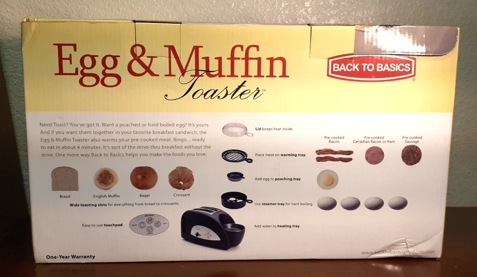NEW TEM500 Egg-and-Muffin 2-Slice Wide Slot Toaster & Egg Poacher Back to Basics - Image 4 of 4