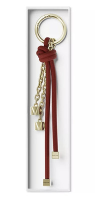 Michael Kors Detachable Logo Bag Charm, Boxed, Crimson/Gold, Large 11-1/2'', NWT