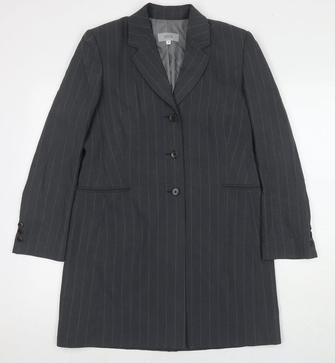 Veste blazer longue uni avec revers aux poignets - Noir - Grandes tailles - Femme - 22.40