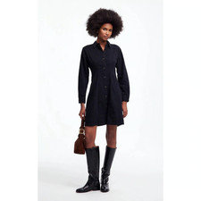 Madewell Womens Washed Black Denim Seamed Button Front Mini Shirt Dress Sz 4 NWT
