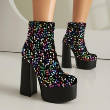Women's High Heels Sequins Ankle Boots Glitter Club Dance Party Dress Prom Shoes