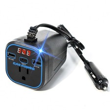 200W Car Power Inverter Outlet Adapter 12V To 110V Dual USB TypeC Blue