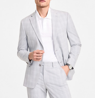 Alfani Men's 2-Piece Slim Fit Suit   Light Gray Plaid - Jacket: 36S -Pants:29x30