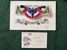 WW1 Silk Postcard, “ From Your Soldier Boy ” Flags Of Allies Butterfly Design.