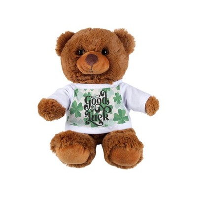 Good Luck dunkelbraunes Teddybär & Kleeblätter T-Shirt - Neu Job Geschenk