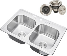 Cozyblock 33 X 22 X 9 Inch 50/50 Top-Mount/Drop-In Stainless Steel Double Bowl K