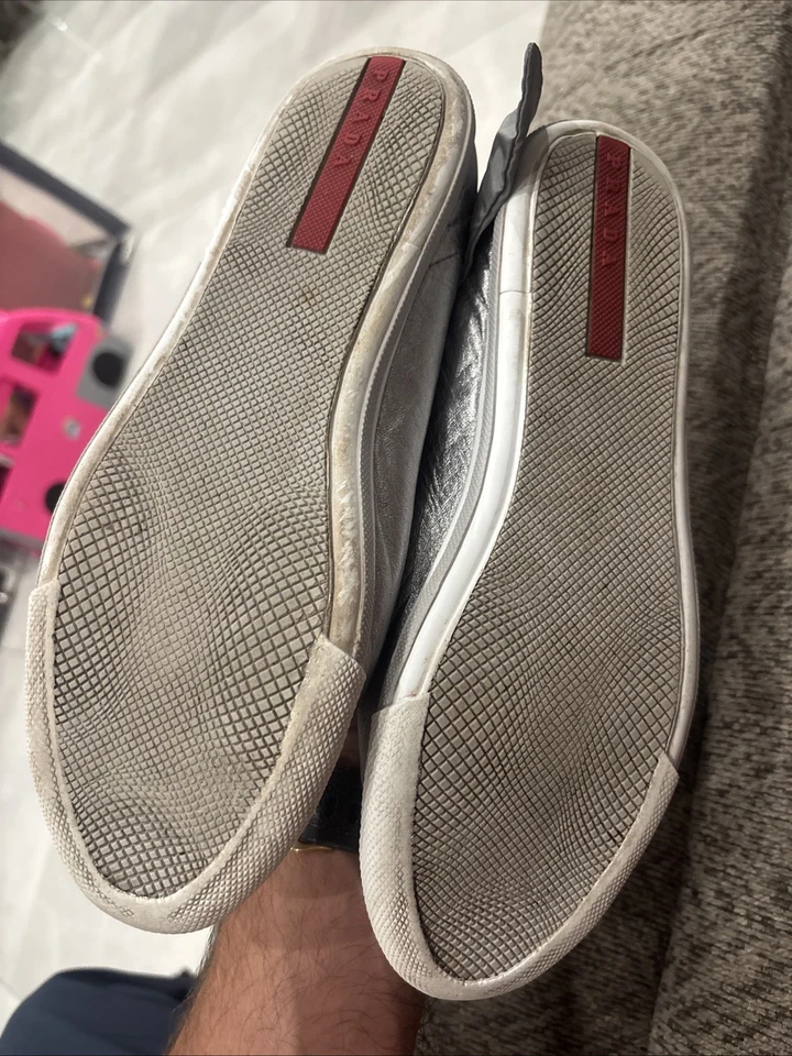 prada low top sneakers Lace Up Silver Size 38-1/2 - Image 4 of 4