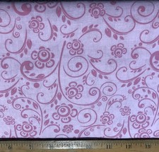Floral Scrolls Pink 100 cotton fabric sold by the yard 2389
